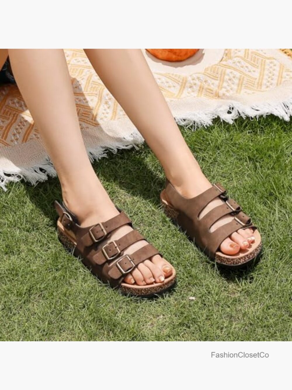 Women's Cork Footbed Sandals with Back Strap Adjustable Buckle Slingback Slides - Picture 6 of 6